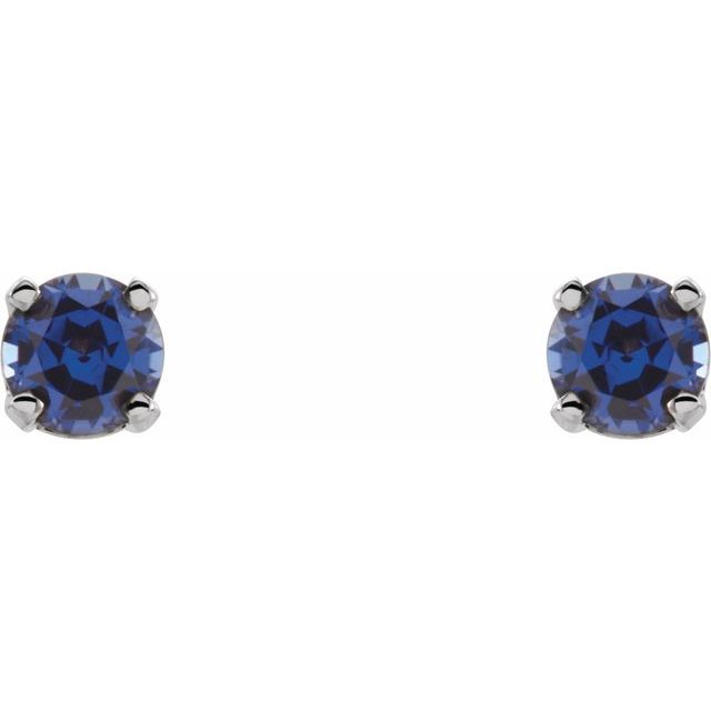 14k White Natural Blue Sapphire Youth Earrings