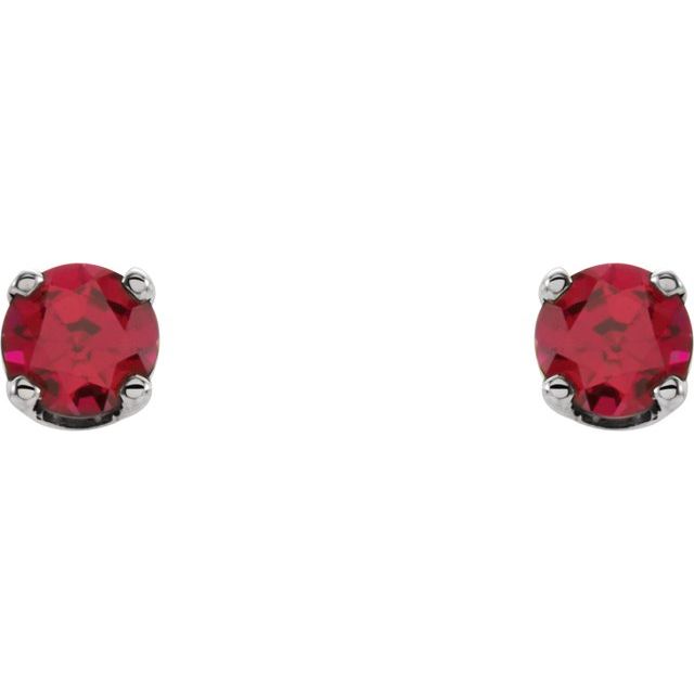 14K White Lab-Grown Ruby Youth Earrings