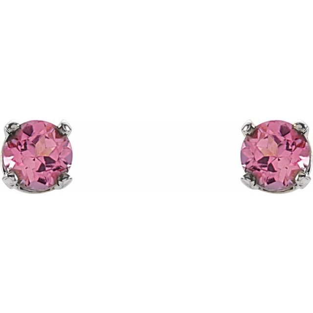 14k White Imitation Pink Tourmaline Youth Earrings