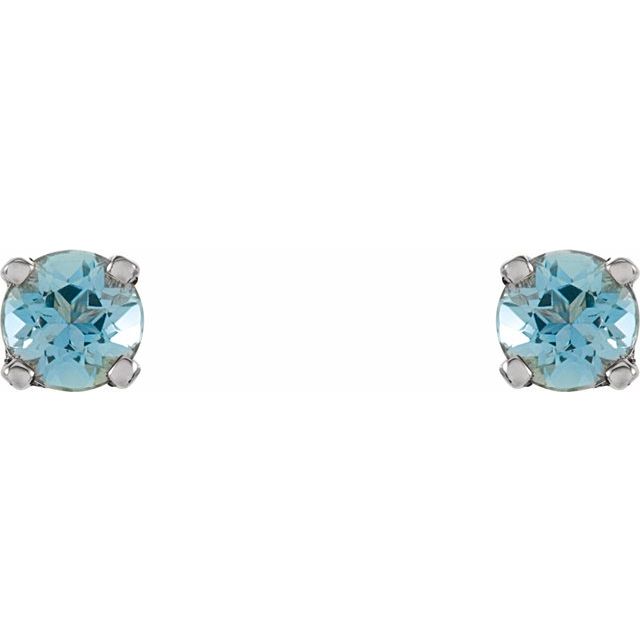 14K White Natural Aquamarine Youth Earrings