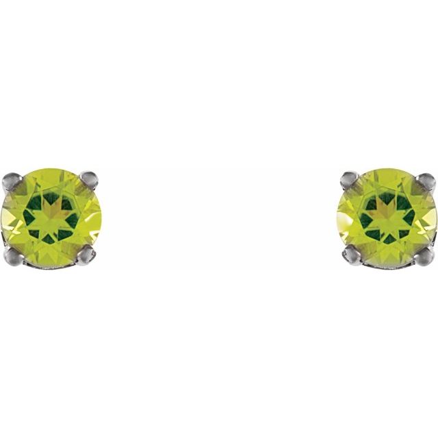 14K White Natural Peridot Youth Earrings
