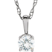 Sterling Silver 3 Mm Imitation Diamond Youth Solitaire 14' Necklace