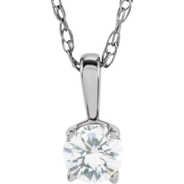 Sterling Silver 3 Mm Imitation Diamond Youth Solitaire 14' Necklace
