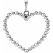 14k White Beaded Heart Pendant