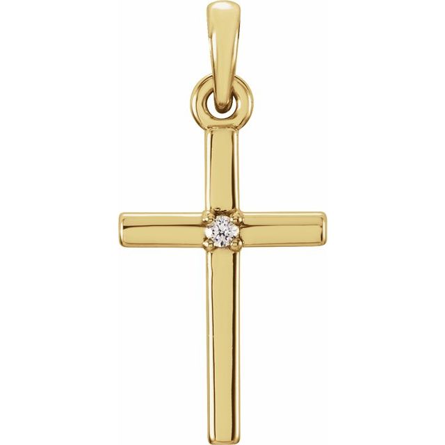 14k Yellow .01 Ct Natural Diamond Cross Pendant