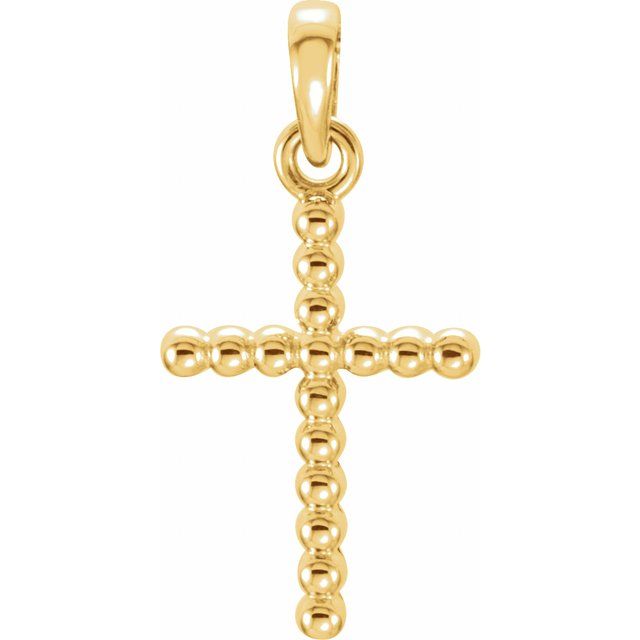 14k Yellow Beaded Cross Pendant