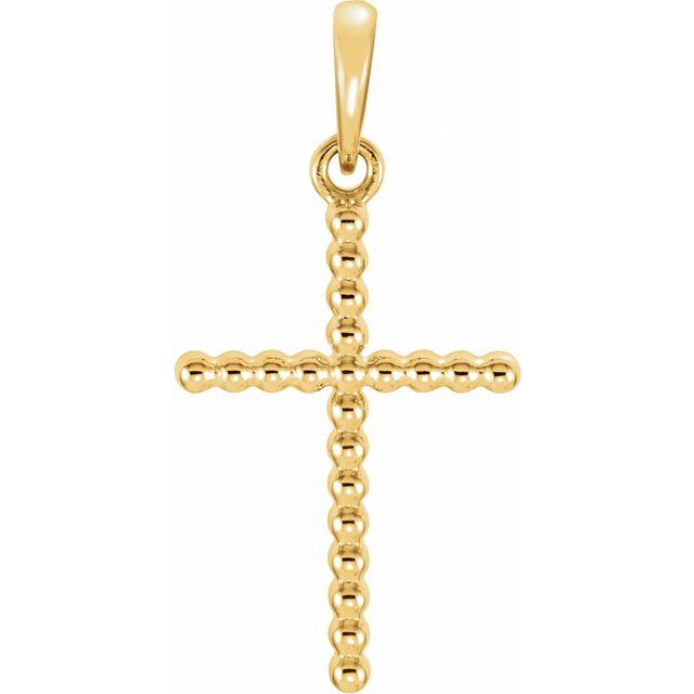 14k Yellow Beaded Cross Pendant