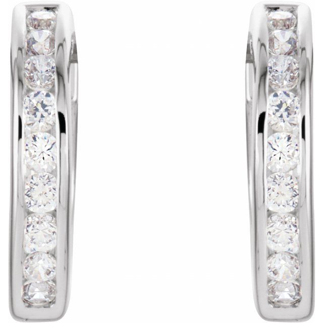 Sterling Silver Imitation Cubic Zirconia Hinged Hoop Earrings