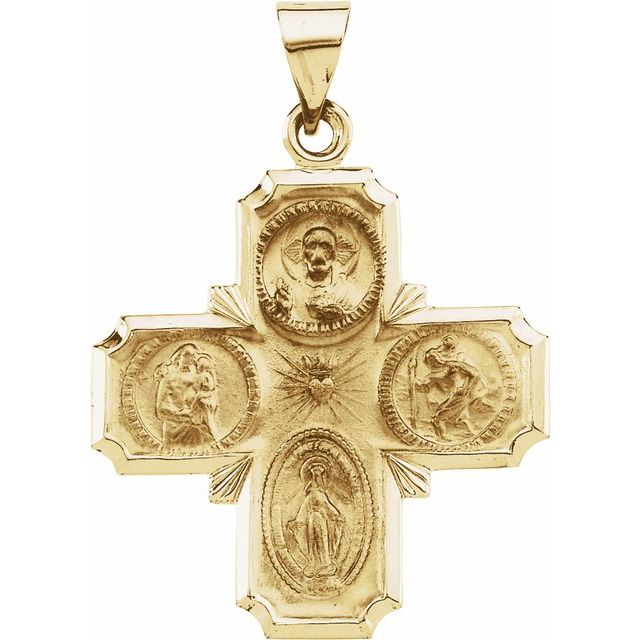 14K Yellow 25x25 mm Hollow Four-Way Cross Medal