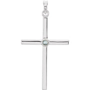 14k White Natural Aquamarine Cross Pendant