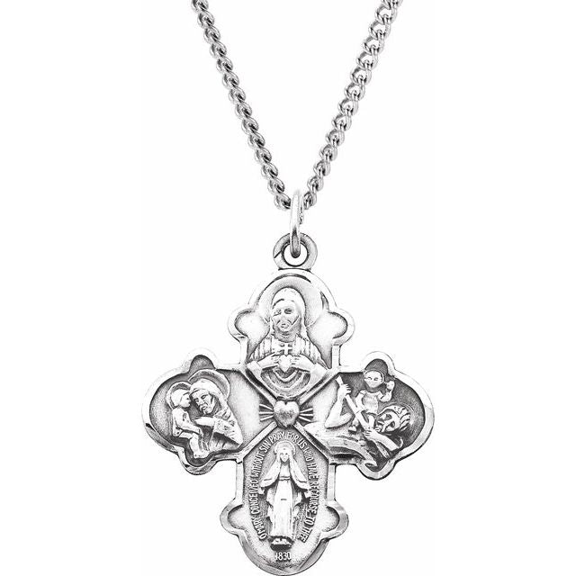 Sterling Silver 31x26 mm Four-Way Cross 24' Necklace