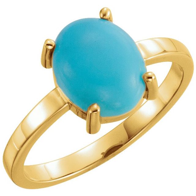 14k Yellow 10x8 Mm Oval Natural Turquoise Cabochon Ring
