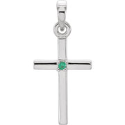 14k White Natural Emerald Cross Pendant