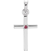 14k White Natural Ruby Cross Pendant