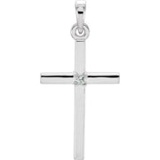 14k White Natural Aquamarine Cross Pendant