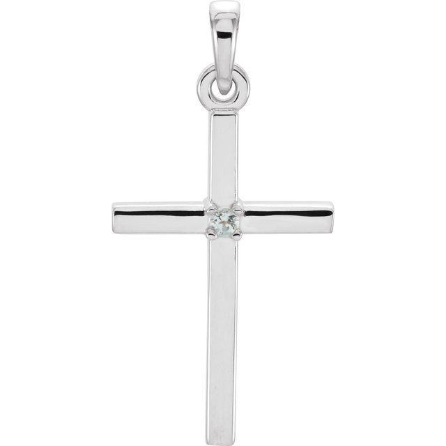 14k White Natural Aquamarine Cross Pendant