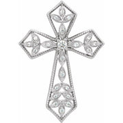 14k White 1/10 Ctw Natural Diamond Cross Pendant