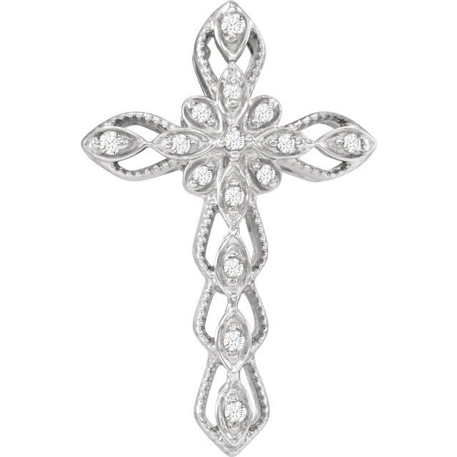 14k White .07 Ctw Natural Diamond Cross Pendant