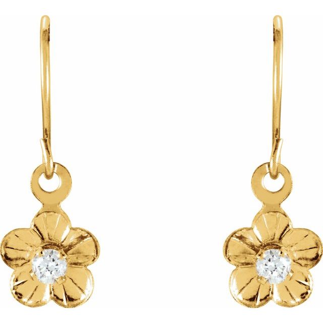 14K Yellow Imitation White Cubic Zirconia Youth Daisy Earrings