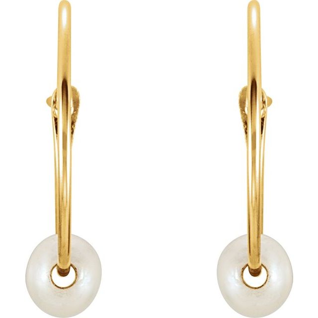 14K Yellow Cultured White Freshwater Pearl Youth Huggie Earrings