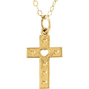 14K Yellow Pierced Heart Cross 15' Necklace