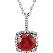 Sterling Silver 7 mm Lab-Grown Ruby & .015 CTW Natural Diamond 18' Necklace