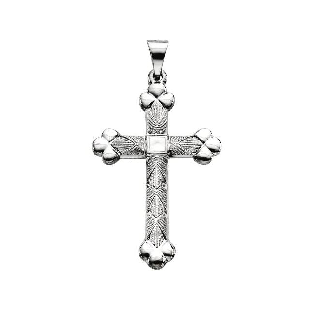 14k White 32x22 Mm Cross Pendant