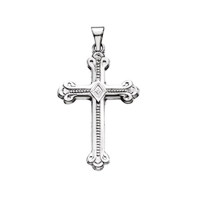 14k White 32x22 Mm Cross Pendant
