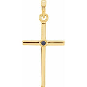 14k Yellow Natural Blue Sapphire Cross Pendant