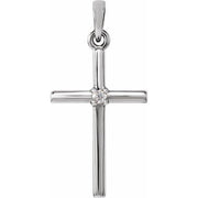 14k White .015 Ct Natural Diamond Cross Pendant