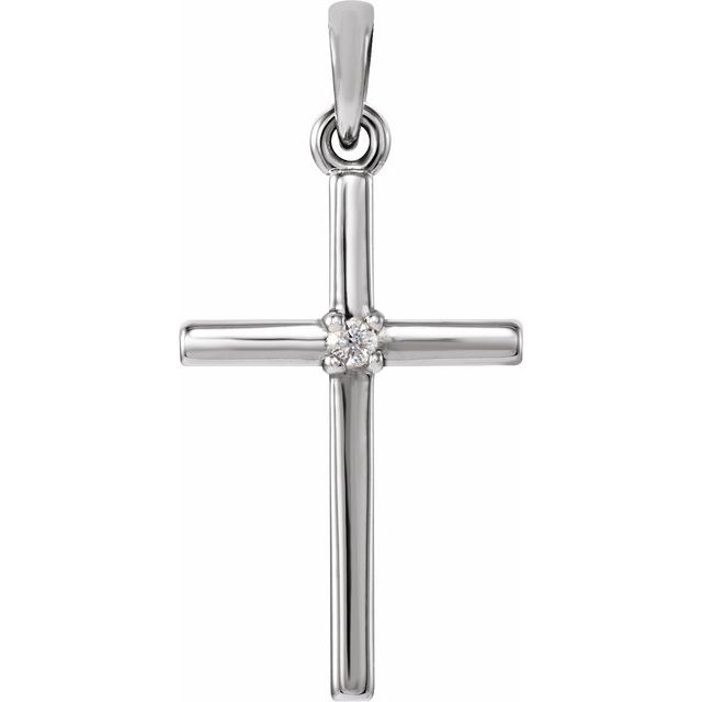 14k White .015 Ct Natural Diamond Cross Pendant