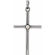 14k White .02 Ct Natural Diamond Cross Pendant