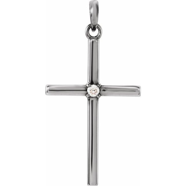 14k White .02 Ct Natural Diamond Cross Pendant