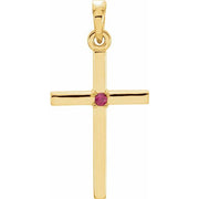 14k Yellow Natural Ruby Cross Pendant
