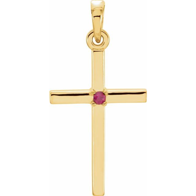 14k Yellow Natural Ruby Cross Pendant