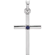 14k White Natural Blue Sapphire Cross Pendant