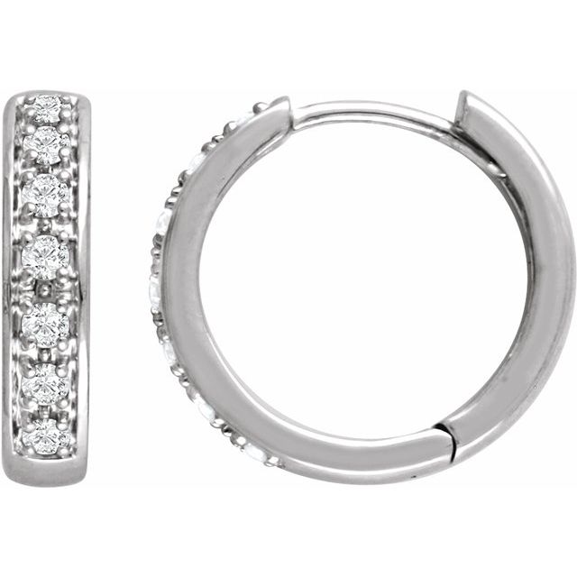 14k White 1/3 Ctw Natural Diamond Hinged 15.8 Mm Hoop Earring