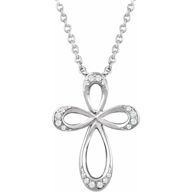 Sterling Silver 1/10 Ctw Natural Diamond Cross 18' Necklace