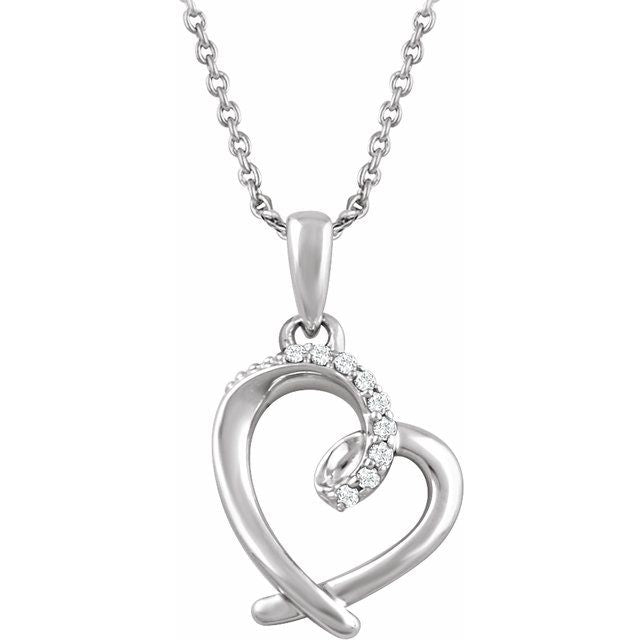 Sterling Silver .05 Ctw Natural Diamond Heart 16-18' Necklace