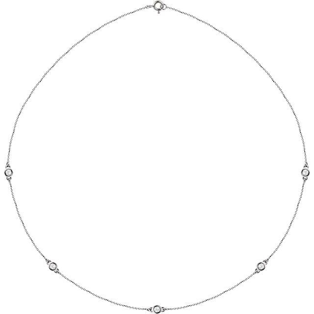 14k White 1/2 Ctw Natural Diamond 5-station 18' Necklace