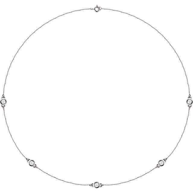 14k White 3/4 Ctw Natural Diamond 5-station 18' Necklace