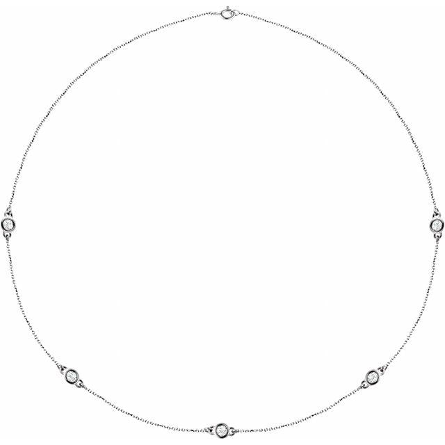 14k White 1 Ctw Natural Diamond 5-station 18' Necklace