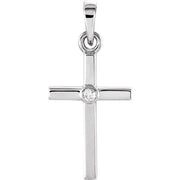 14k White .01 Ct Natural Diamond Cross Pendant
