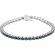 14k White Natural Blue Sapphire Line 7' Bracelet