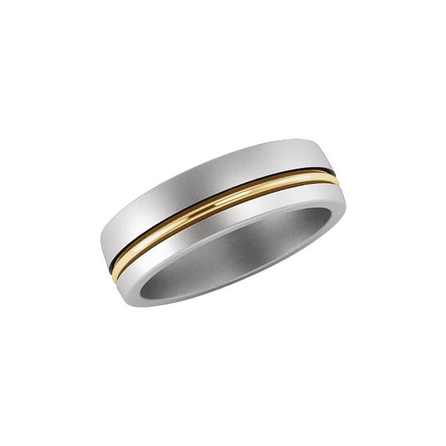 Platinum & 18k Yellow 6 Mm Grooved Band With Brush Finish Size 8.5