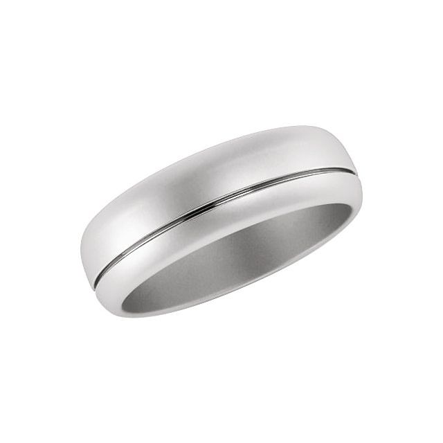 14k White 6 Mm Grooved Band With Beadblast Finish  Size 7.5
