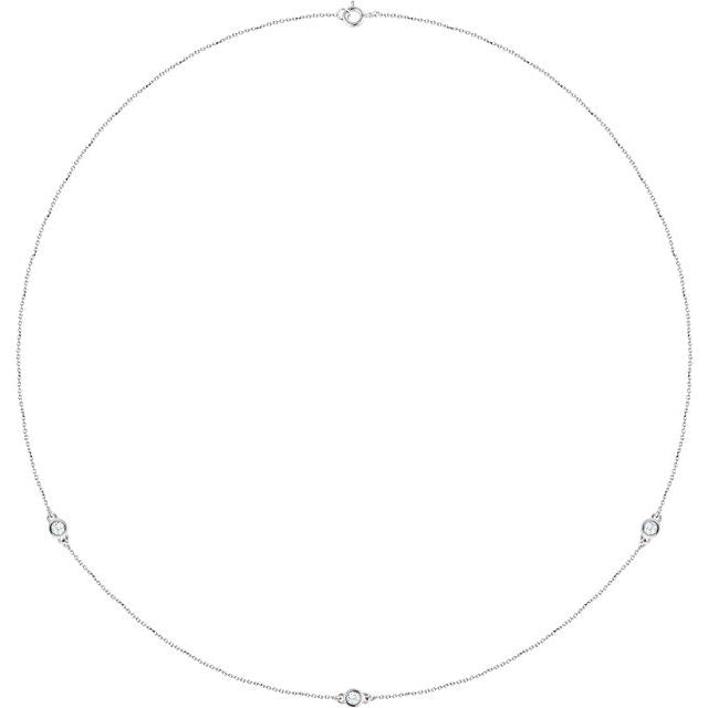 14k White 1/4 Ctw Natural Diamond 3-station 18' Necklace