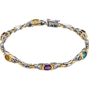 14K White/Yellow Natural Multi-Gemstone  & 1/10 CTW Natural Diamond 7 1/2' Bracelet