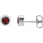 Rhodium-Plated Sterling Silver Natural Mozambique Garnet Bezel-Set Earrings