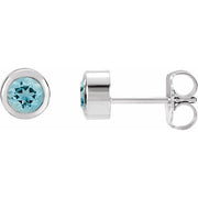 Rhodium-plated Sterling Silver Imitation Aquamarine Bezel-set Earrings